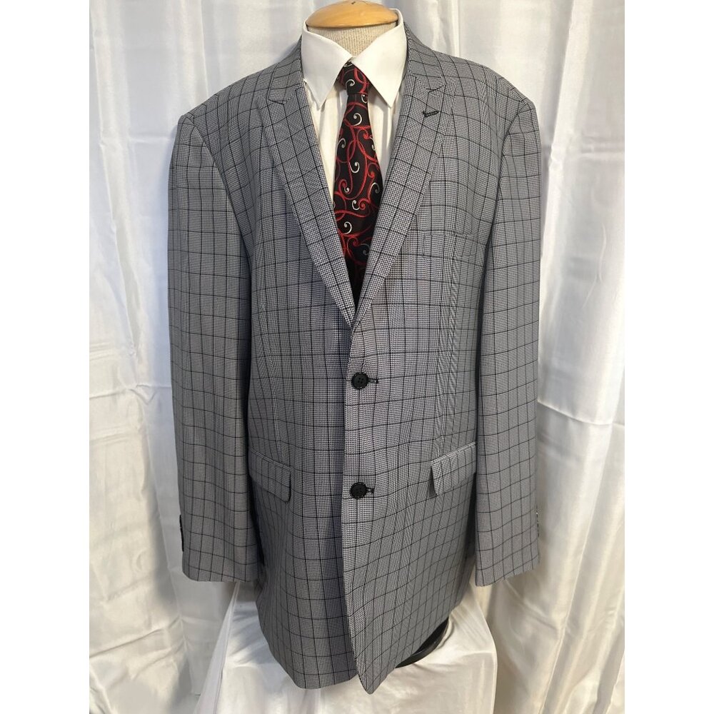 Stacy Adams Gold Mens 2-Button Checkered Blazer 48L Polyester & Rayon